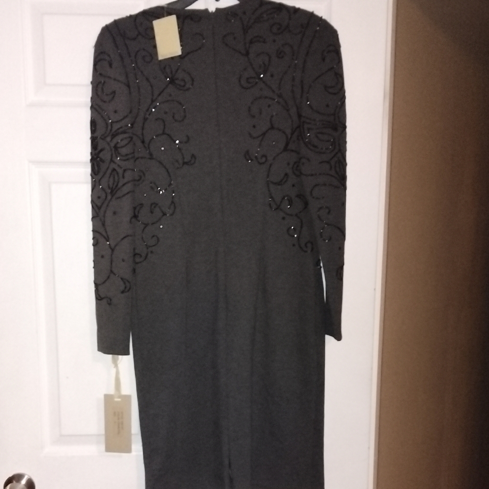 Elegant Gray Dress with Black Embellishments